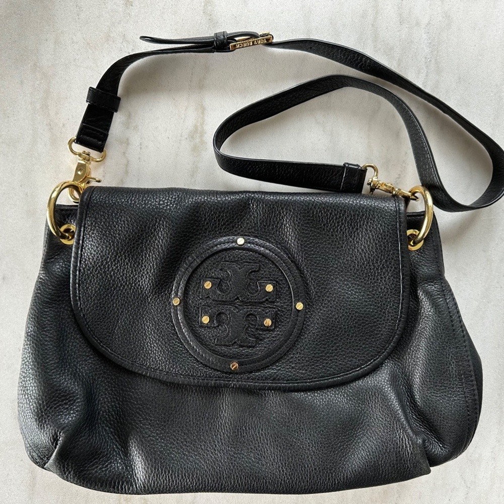 Tory Burch Black Pebble Leather Crossbody Messenger Bag - Large - Picture 2 of 16